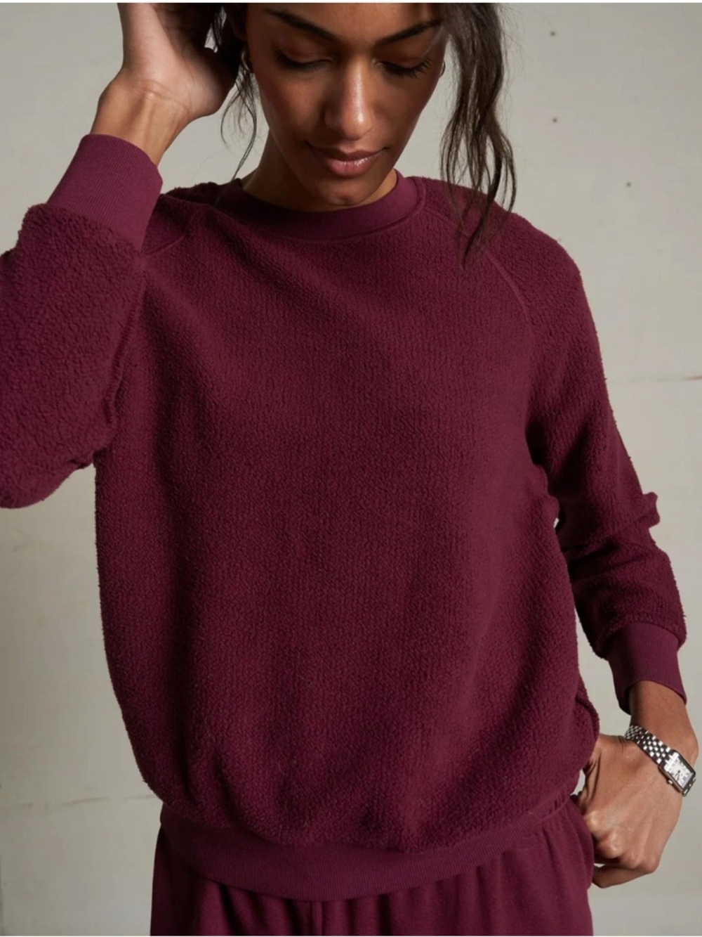 perfectwhitetee Maroon Crewneck Fleece Sweater